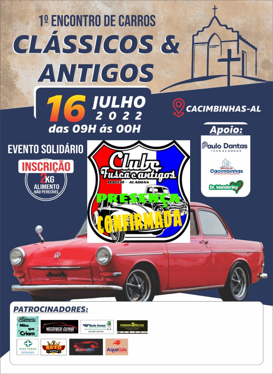 1º encontro de carros clássicos e antigos acontece 16 de julho em Cacimbinhas