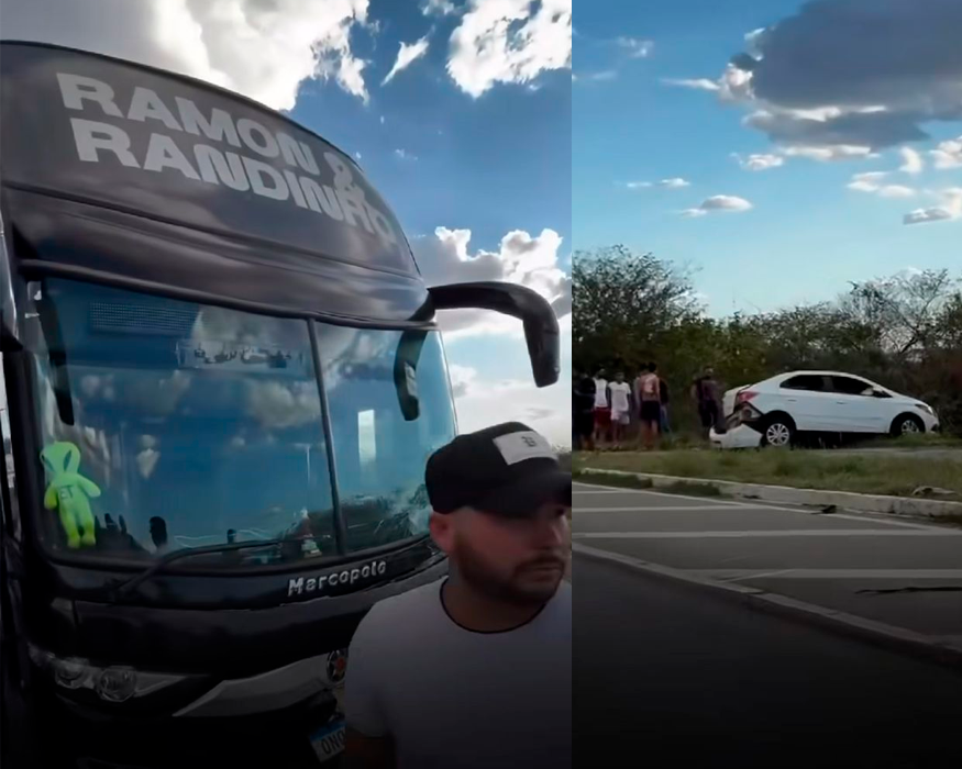 Carro colide com ônibus da banda Ramon & Randinho